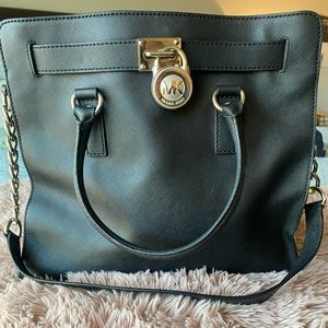 Black Michael Kors Large Hamilton Purse with silver hardware.